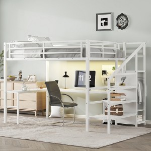 Queen Size Loft Bed with L-shaped Desk, Wardrobe and Adjustable Shelf - 1 of 4