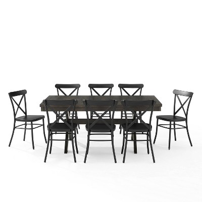 Hayden Matte Black 9-Piece Farmhouse Wood Dining Set with X-Back Chairs