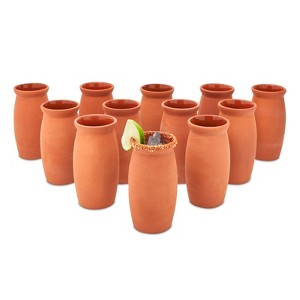 Okuna Outpost 12 Pack Clay Drinking Cups, Cantaritos de Barro Mexicanos for Margaritas, Tequila, Mexican Fiesta (12 oz) - 1 of 4