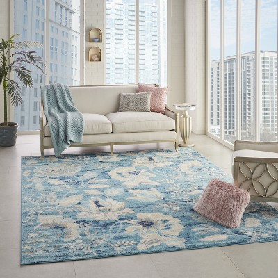 Turquoise Blossom Elegance 8'10" x 11'10" Synthetic Floral Rug