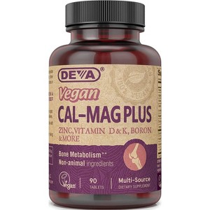 DEVA Vegan Calcium Magnesium Supplement + Zinc, Vitamins C D K, Sugar Free, Gluten Free, Bone Support, 90 Tablets, 2 Pack - 1 of 4
