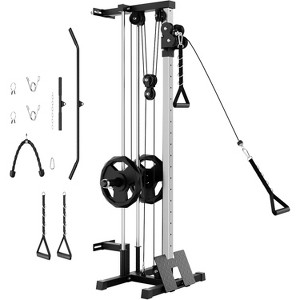 Dual Pulley Wall Mount Cable Station - 18 Adjustable Positions | Home Gym Equipment with Tricep Rope, LAT Pulldown Bar & Foot Board - 1 of 4