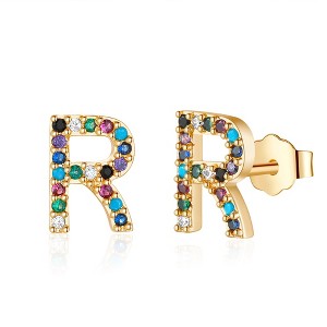 Turandoss 18K Gold Initial Stud Earrings for Women Girls - S925 Sterling Silver Post Diamond Flat Back Earring Hypoallergenic, Christmas Gifts for Her - 1 of 4