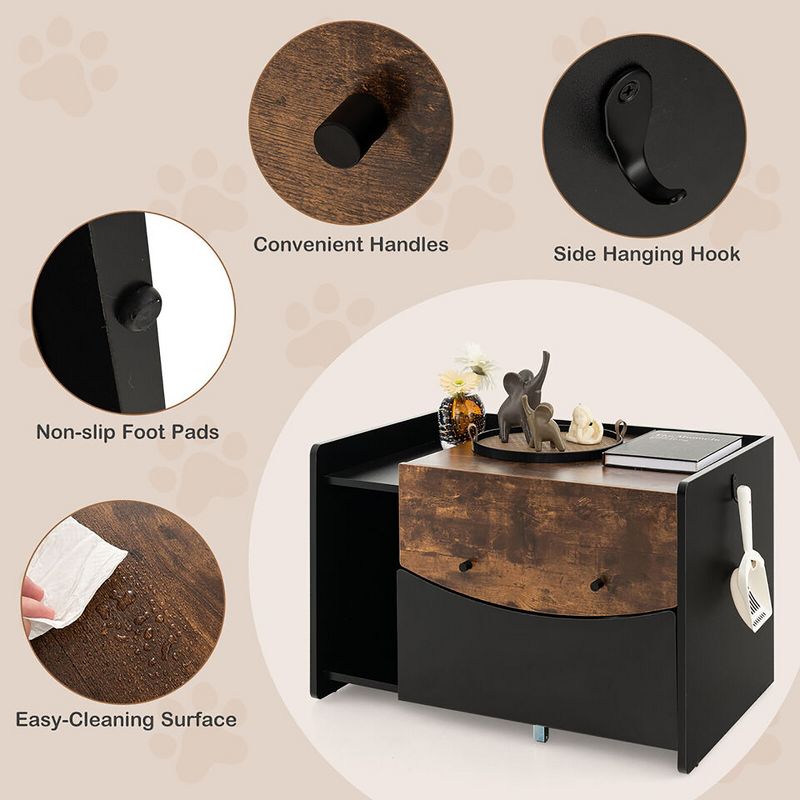 Tangkula Cat Litter Box Enclosure w/ Pull-out Drawer Flip Door Rolling Caster Indoor Black, 5 of 11