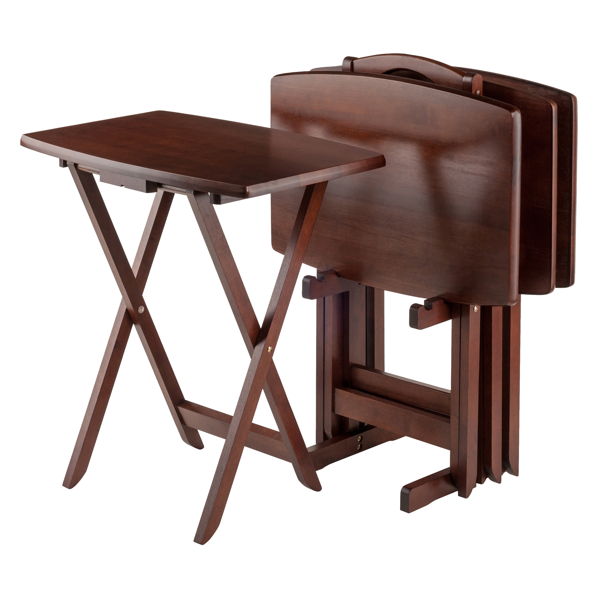Winsome 5pc Darryl Oversize Snack Table Set Antique Walnut: Hardwood Folding TV Tray Tables, Set of 4