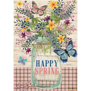 Happy Spring Mason Jar Floral Garden Flag 18" x 12.5" Briarwood Lane - 1 of 4