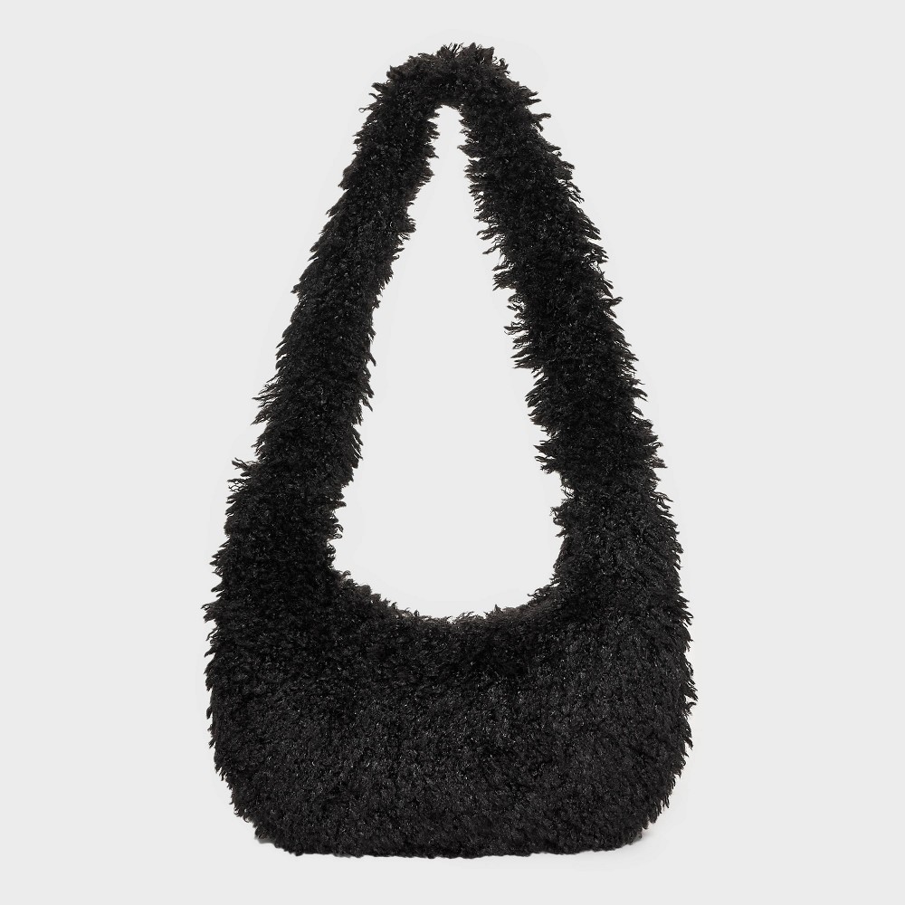 Slouchy Faux Fur Hobo Shoulder Handbag - Wild Fable™ Black