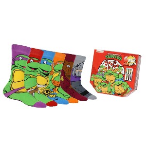 Nickelodeon Teenage Mutant Ninja Turtles 6 Pair Character Crew Socks for Adults in TMNT Pizza Gift Box (Fits Shoe Size 6-12) Multicolored - 1 of 4