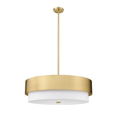Modern Gold 32" Drum Chandelier with White Fabric Shade
