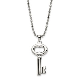 Black Bow Jewelry Stainless Steel Polished Key Pendant Necklace, 24 Inch - 1 of 4