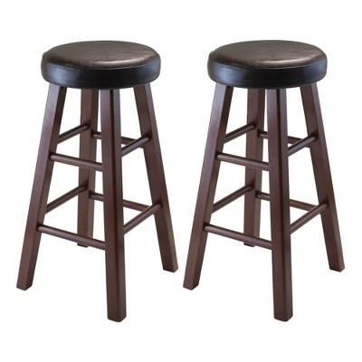 Walnut Drop Leaf Table with 2 Black Faux Leather Stools