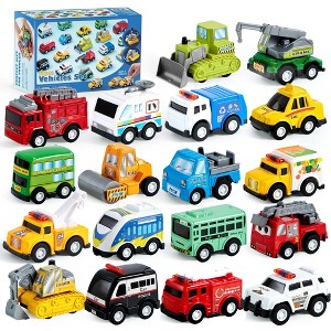 Joyfy 18Pcs Pull Back City Cars and Trucks Set, Friction-Powered Toy Vehicles Gifts for Toddlers Boys Girls, Educational Play, Goodie Bag Stuffers - 1 of 4