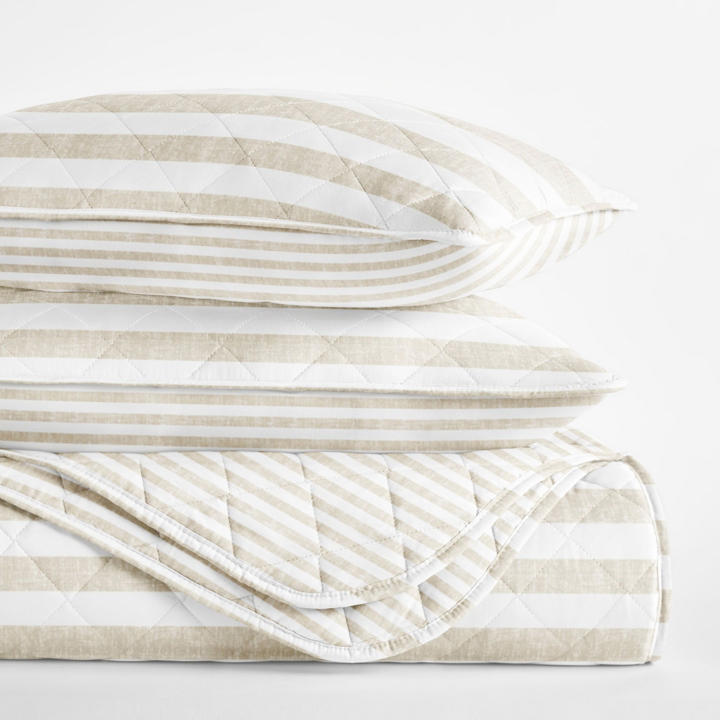 Комплект с покрывалом Becky Cameron All Season Coverlet Set – Super Soft Quilted Bedding in Classic Stripe Pattern, Classic Stripe Natural, Twin/Twin Extra Long, цвет: Полосатый — фото 8