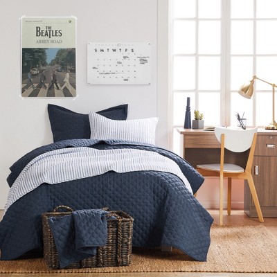 Tobago Stripe Blue Cotton Full/Queen Reversible Quilt Set