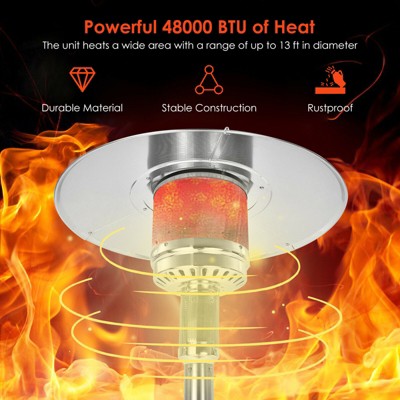 Silver Stainless Steel Propane Patio Heater with Wheels