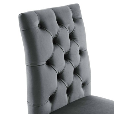 Gray Velvet Upholstered Side Chair with Wood Legs