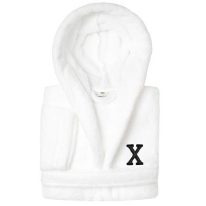 Personalized Linum Kids 100% Polyester SUPER PLUSH Double Brushed Hooded Bathrobe in Black Bookman Font - 1 of 3