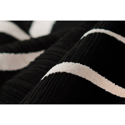 Black and Ivory Geometric Polyester Runner Rug