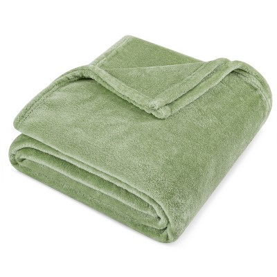 Sage Green Fleece Throw Blanket for Sofa Couch