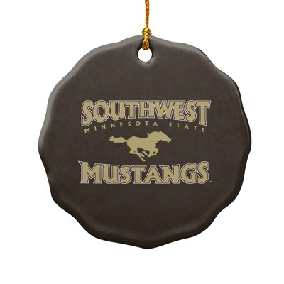Southwest Minnesota State University Mustangs Logo Porcelain Scalloped Holiday Christmas Tree Ornament