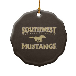 Southwest Minnesota State University Mustangs Logo Porcelain Scalloped Holiday Christmas Tree Ornament - 1 of 4