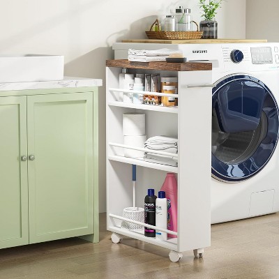 Sapphtopaz 4-Tier Kitchen Rolling Cart with Wheels & Handle Narrow Storage Cart with Shelves, Slide Out Shelf for Kitchen, Dining Room