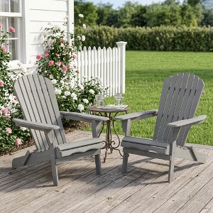 Outdoor Wooden Folding Adirondack Chair Set of 2 with Pre