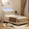 Homhougo Twin Bed Frame with Lights, Stylish Velvet Platform Bed Beige - 4 of 4