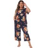 Agnes Orinda Women's Plus Size 2 Pcs Crew Collar Short Sleeve Floral Pattern Spring Soft Pajama Sets - 3 of 4