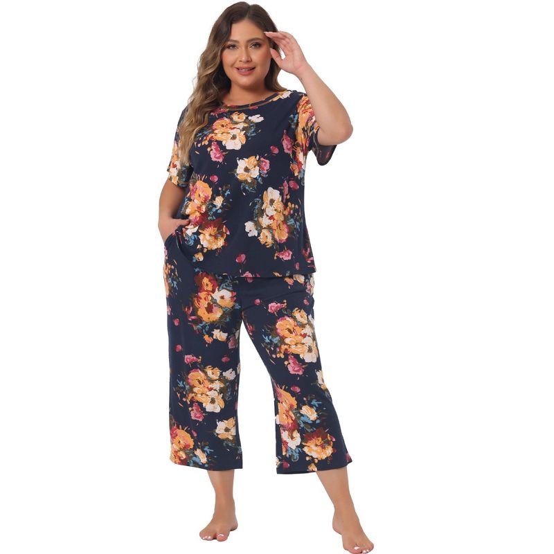 Agnes Orinda Women's Plus Size 2 Pieces Floral Pattern Spring Casual Pajama Sets, 3 of 6