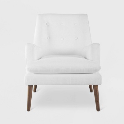 Mid-Century Modern Leisure White Accent Chair with Walnut Wood Legs