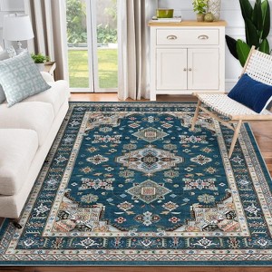 Washable Vintage Boho Area Rug, Low-Pile Soft Non-Slip Carpet for Living Room, Bedroom, Kitchen, Stain-Resistant Large Rug - 1 of 4