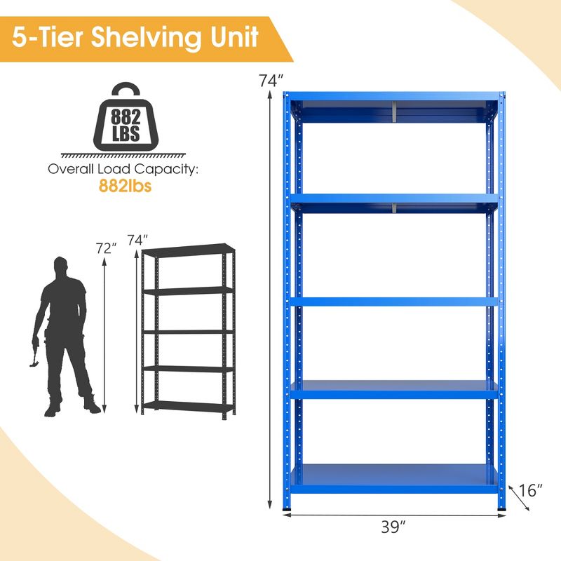 Costway 3PCS 5-Tier Metal Shelving Unit Adjustable Heavy-Duty Utility Storage Rack White\Blue, 2 of 10