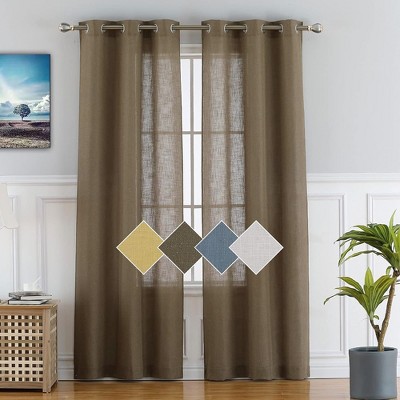 Linen Blend Textured Grommet Farmhouse Window Curtain Panels for Living Room Bedroom