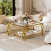 HTUTWOO 31.5" Brown Glass Coffee Table, Modern Cocktail Table Asymmetrical Metal, Circular Metal Drum Base With Lower Shelf For Living Room - 4 of 4
