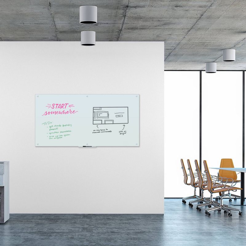U Brands 70&#34;x35&#34; Frosted Glass Frameless Dry Erase Board White, 3 of 7