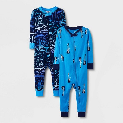 Image of Baby Boys' 2pk Skateboard & Guitar Pajama Romper - Cat & Jack™ Blue 12M