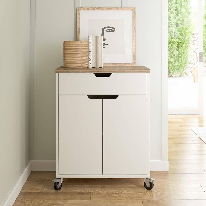 Vario 2 Door and 1 Drawer Storage Cart with Locking Casters White/Weathered Oak - Room &#38; Joy, 3 of 15