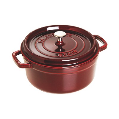 Staub Cast Iron 4-qt Round Cocotte with Glass Lid - Grenadine