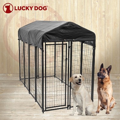 Black Steel Frame Outdoor Dog Kennel with Waterproof Canopy