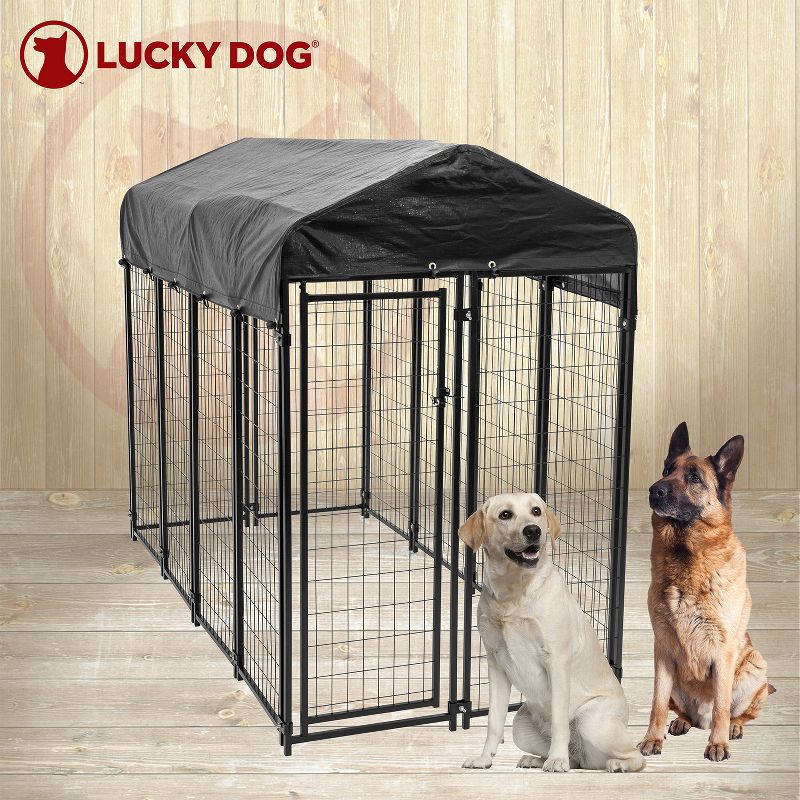 Lucky Dog STAY Series Black Powder Coat Steel Frame Villa Dog Kennel with Waterproof Canopy Roof and Single Gate Door, 5 of 7
