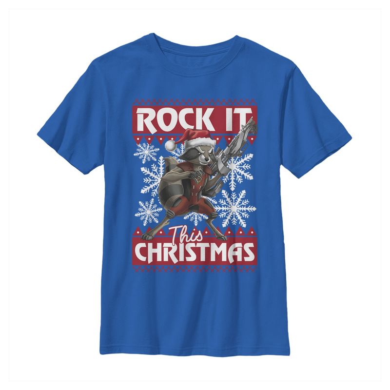 Boy's Marvel Christmas Rocket Greetings T-Shirt, 1 of 5