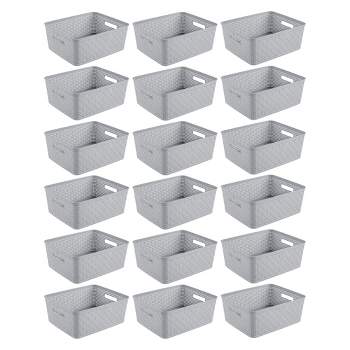 Sterilite 14'' x 11.5'' x 5'' Rectangular Weave Pattern Short Basket with Handles for Bathroom, Laundry Room, Pantry, & Closet, Cement (18 Pack)