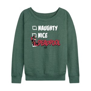 Women's - Marvel - Naughty Nice Deadpool Lightweight French Terry Wide Neck Long Sleeve Shirt - 1 of 4