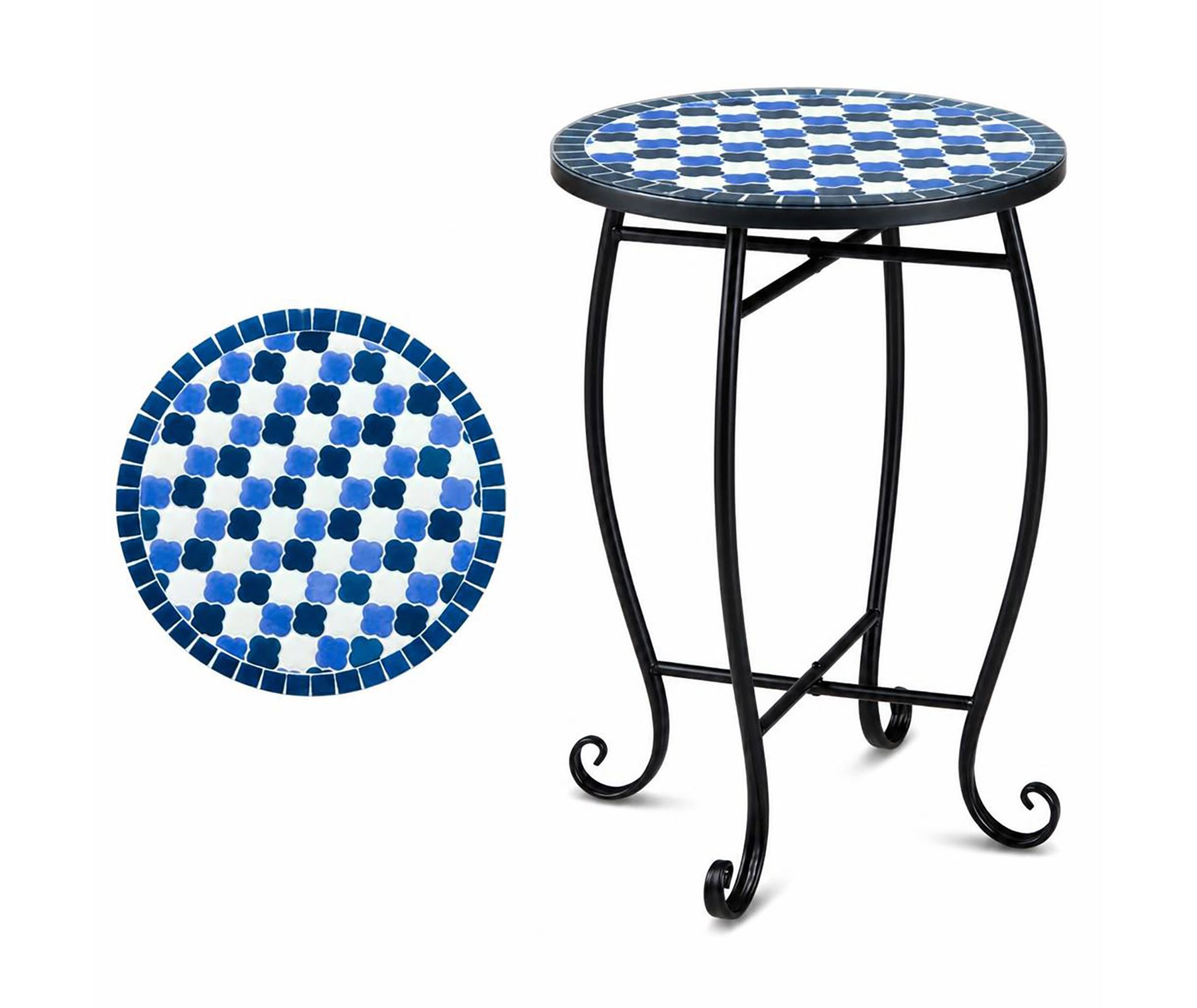 Costway 14 Inch Mosaic Patio Side Table Metal Accent End Table Plant Stand for Porch Garden Blue & Black