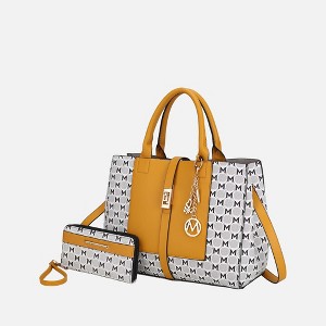 MKF Collection Yuliana Circular M emblem Print Satchel Bag with Wallet by Mia K - 1 of 4