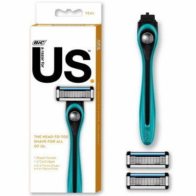 BIC Us. 5-Blade Unisex Razor – 1 Handle + 2 Blade Refills – Teal