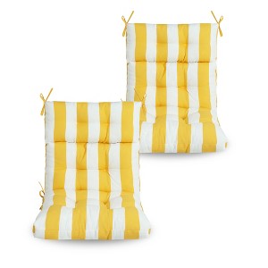 FURNIinspire Outdoor Seat Cushions 2 Pcs Set High Back Patio Chair Cushions, Yellow And White Stripes Seat Cushion, Multicolored, 44"*22"*4" - 1 of 4