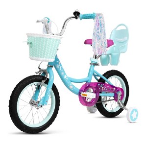 Hykolity 16 inch Girls Bike Princess Bicycle for Age 4-7 Years Old Rider Height 41-53 inch includes Training Wheel Basket Doll Seat Aqua Blue - 1 of 4