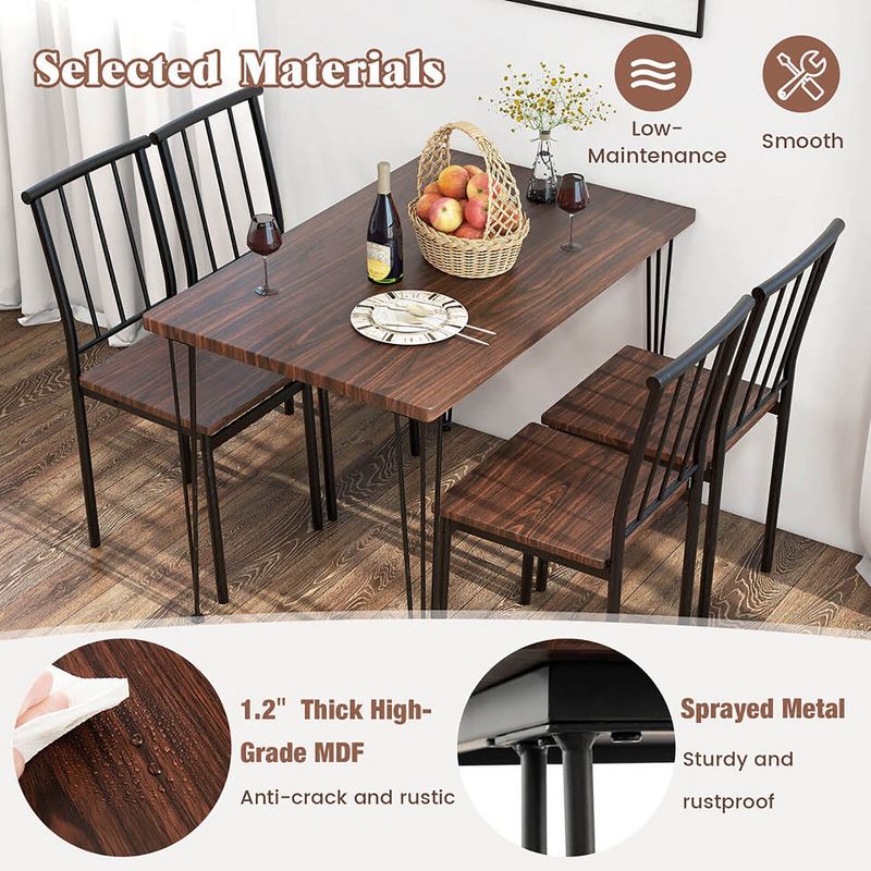 Tangkula 5-Piece Dining Table Set for Small Space Kitchen Table Set for 4 Walnut, 5 of 11
